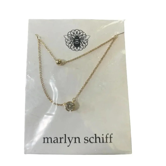 Marlyn Schiff Double Layered Gold Tone Necklace 16 + 3" EXT With Bead And Stone - Picture 1 of 4